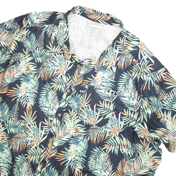 Columbia Other - Columbia PFG Shirt Mens 5X Blue Tropical Palm Print Short Sleeve Fishing